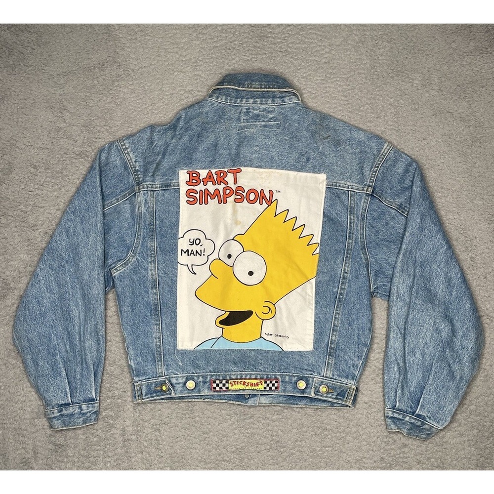 RARE Vintage 90s Stickshift‎ Bart Simpson The Simpsons Blue Denim Jacket Mens S - Picture 8 of 16